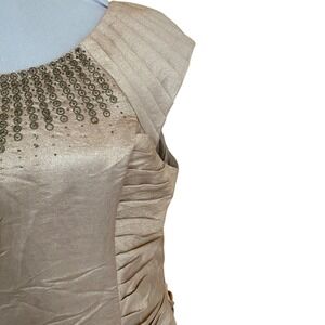 Adrianna Papell Champagne Metallic Ruched Embellished Sheath Dress Size 14